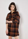 Oversized Check Shirt Mini Dress, Brown, large