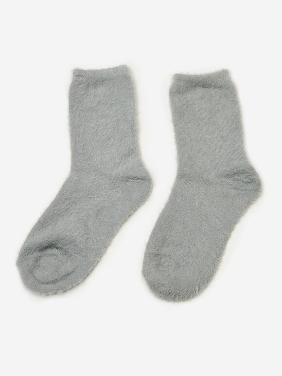 Soft And Fuzzy Plain Socks, Grey, large