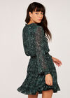 Leopard Tiered Pussybow Dress, Green, large