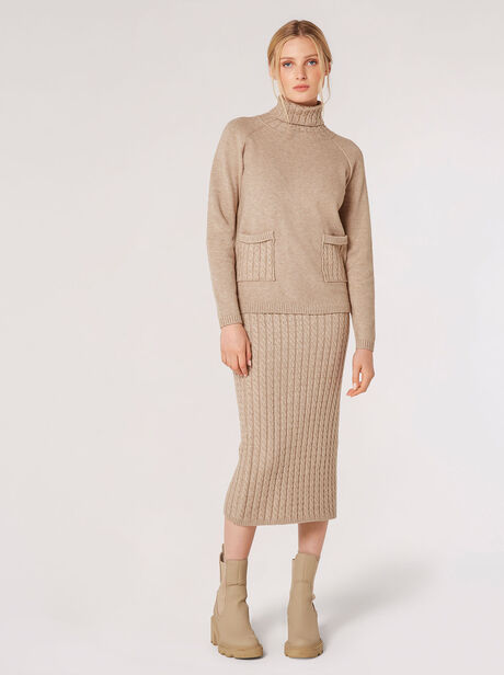 Aran Knit Roll Neck Jumper
