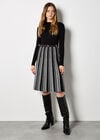Dotty Skirt Belted Knit Dress, Black, large