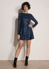 Sequin Embellished Skater Mini Dress, Teal, large