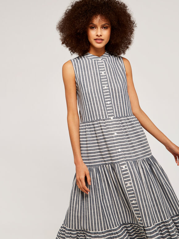 Multi Panel Stripe Dress, Navy, large