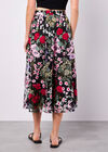 Embroidered Floral Mesh Midi Skirt, Black, large