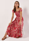 Scarf Print Milkmaid Maxi Dress, Red, large