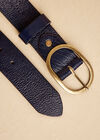 Thin Leather Gold Buckle Belt, Navy, large