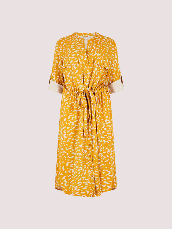 Brush Dot Midi Dress, Mustard, large