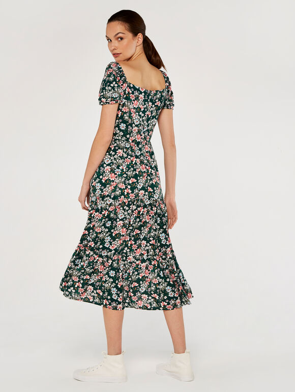 Ditsy Tiered Dress, Green, large