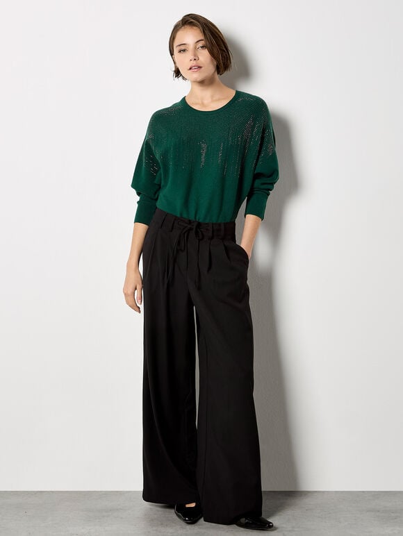 Stud Embellished Batwing Jumper, Green, large