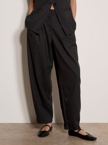 Pinstripe Wide-Leg Balloon Trousers