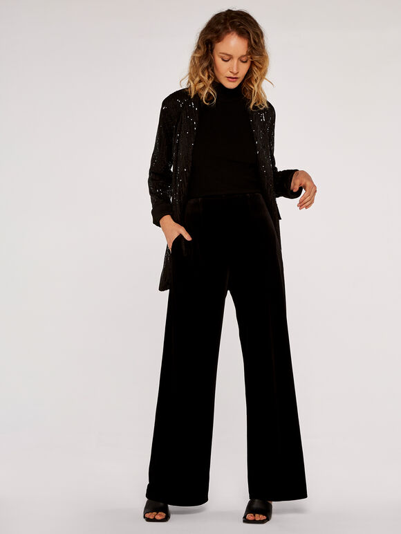 Sequin Belt Blazer, Black, large