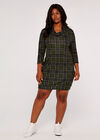 Curve Punk Check Button Dress, Green, large