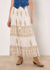 Gold Foil Paisley Tiered Maxi Skirt, Cream, large
