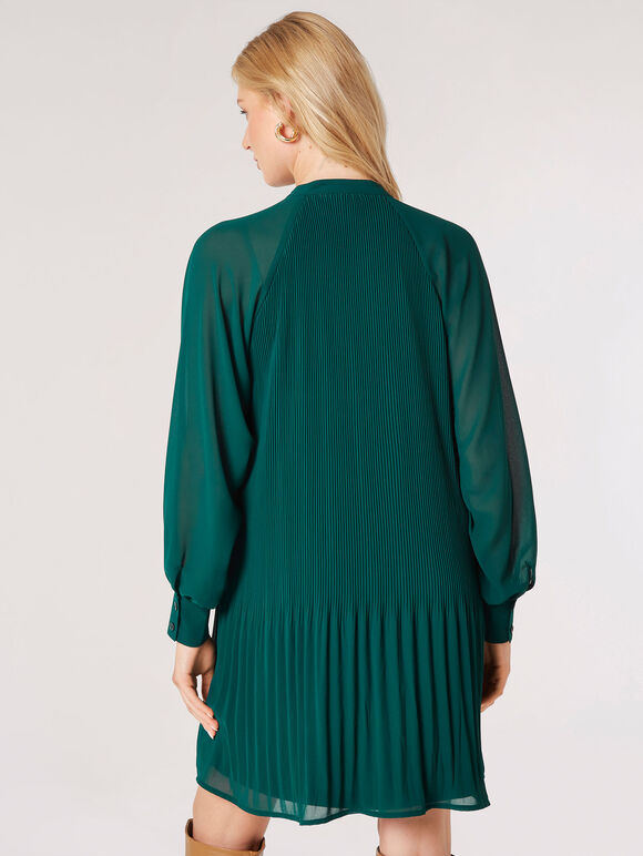 Plisse Chiffon Mini Dress, Green, large