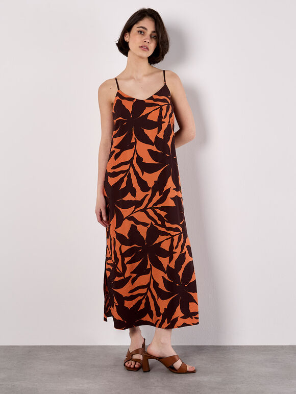 Floral Silhouette Cami Midi Dress, Orange, large
