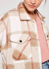 Check Button Down Shacket, Stone, large