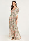 Retro Floral Smock Maxi Dress, Khaki, large