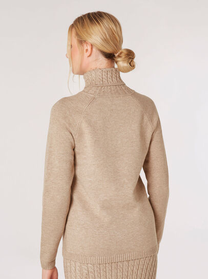 Aran Knit Roll Neck Jumper
