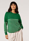 Stripe Knitted Gold Button Jumper, Green, large