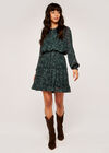 Leopard Tiered Pussybow Dress, Green, large