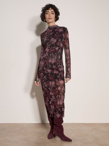 Floral Mesh Midi Dress