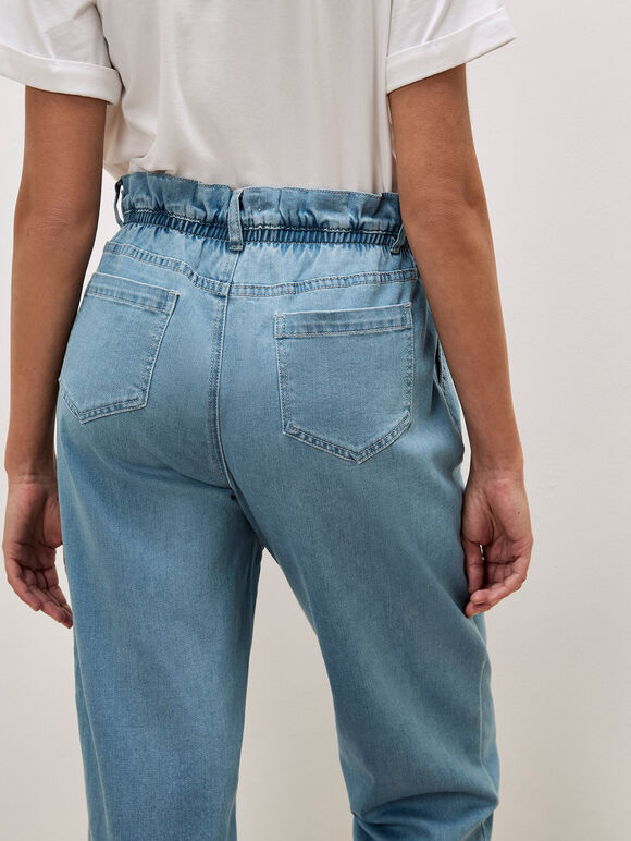 Freya Paper Bag Waist Slim Fit Jeans, Sky Blue, large