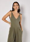 Textured Cotton Wide Leg Jumpsuit, Khaki, large