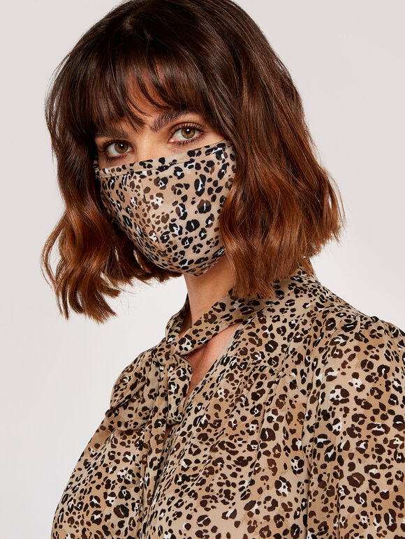 Leopard Pussybow Blouse, Stone, large