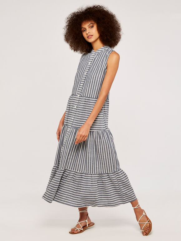 Multi Panel Stripe Dress, Navy, large