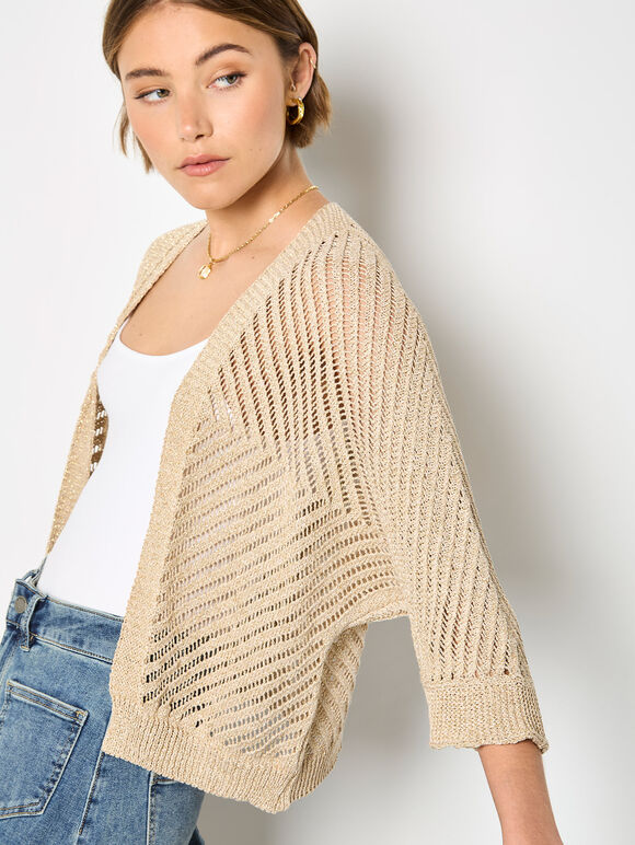 Knitted Open Cardigan, Mustard, large