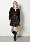 Botanical Floral Smocked Mini Dress, Black, large