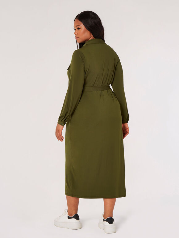 Curve Jersey Shirt Midi Dress, Khaki, large