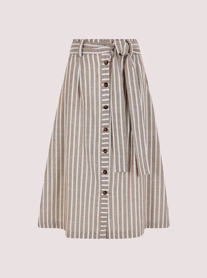 Striped Button Midi Skirt