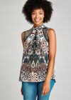 Green  Peacock Feather High Neck Top, Green, large