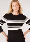 Striped Knitted Jumper Mini Dress, Black, large