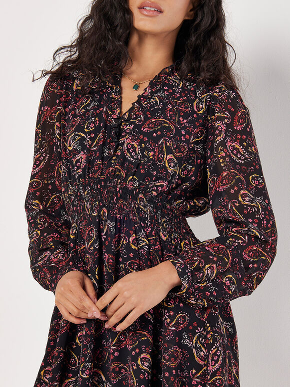 Paisley Ruffle Mini Dress , Pink, large