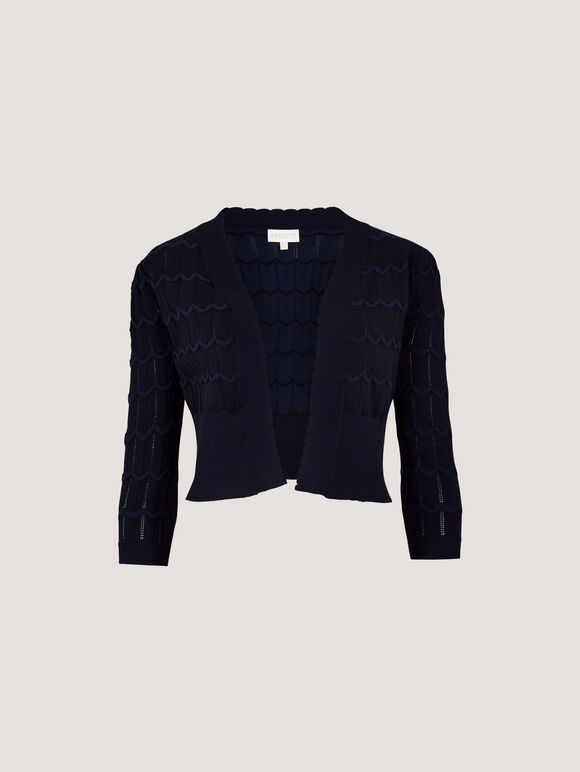 Pointelle Chevron Knit Shrug, Navy, large