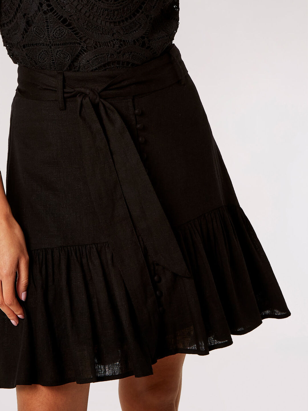 Linen Blend Button-Down Mini Skirt