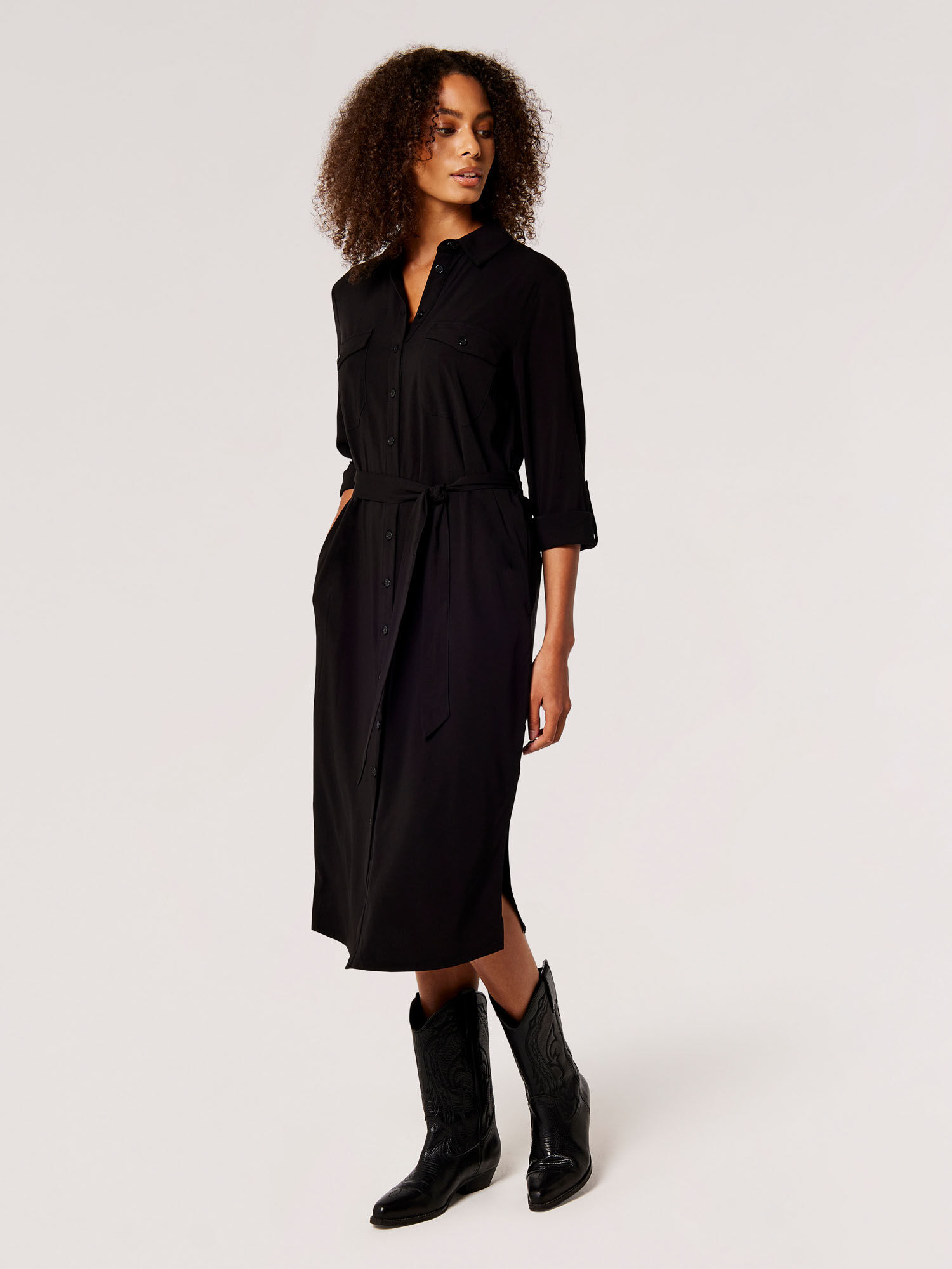 Black midi shirt dress uk top