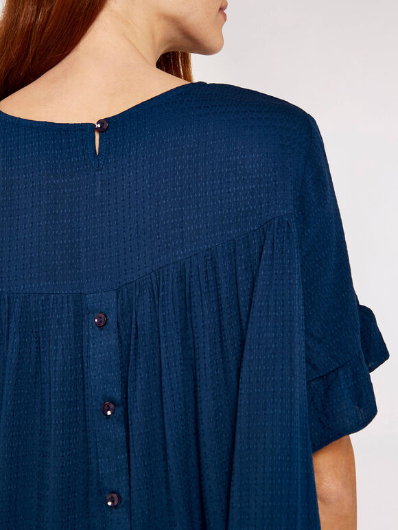 Square Button Back Top, Navy, large