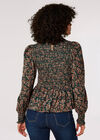 Paisley Puff Sleeve Smocked Top, Green, large