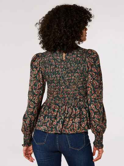 Paisley Puff Sleeve Smocked Top