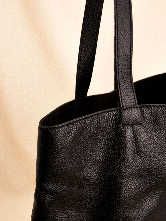 Leather Tote Bag, Black, large
