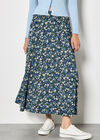 Floral Print A-Line Midaxi Skirt, Navy, large