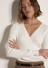 Rib Knit Wrap Top, Cream, large