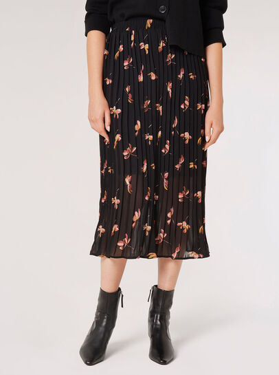 Floral Pleated Midi Skirt