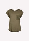Crochet Pocket Linen Blend T-Shirt, Khaki, large