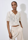 Floral Cotton Crochet Cardigan, Stone, large