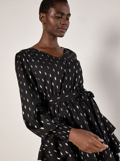 Gold Foil Spot Tiered Mini Dress