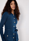 Ribbed Knit Button-Down Mini Dress, Teal, large